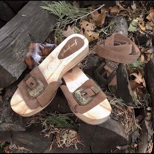 Free People suede buckle wooden slides